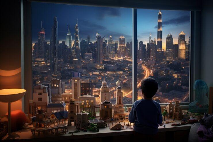 person looking at futuristic mystical other worldly sky