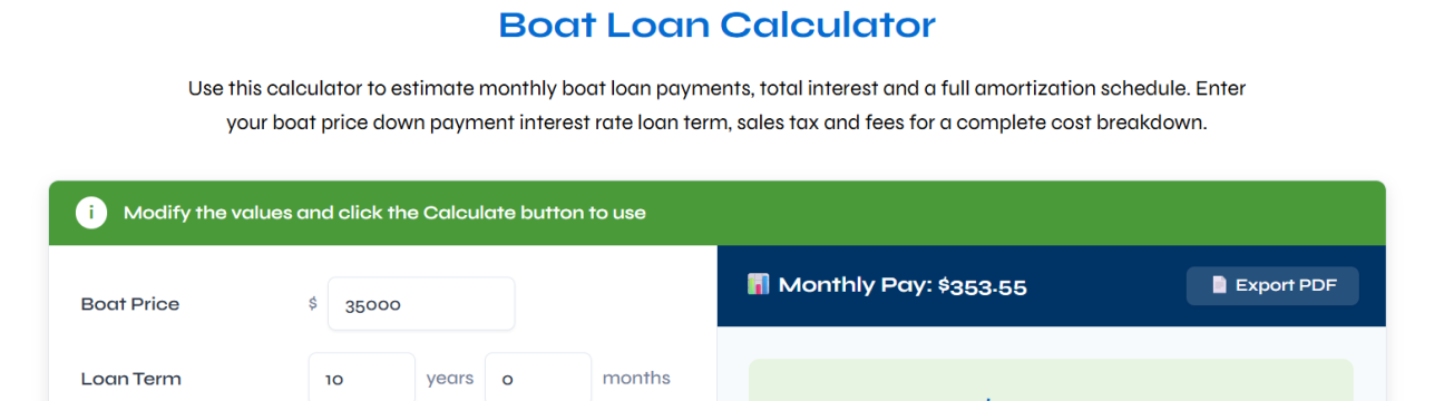 Marine Loan Calculator